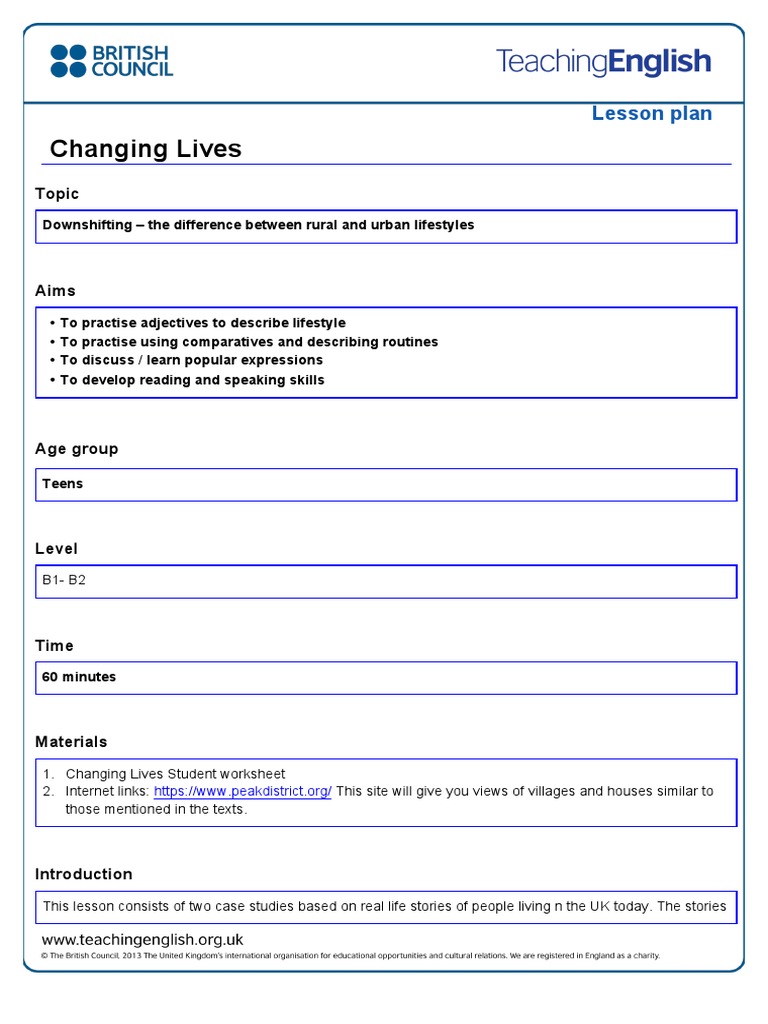 Changing Lives Lesson Plan | PDF | Lesson Plan | Cognition
