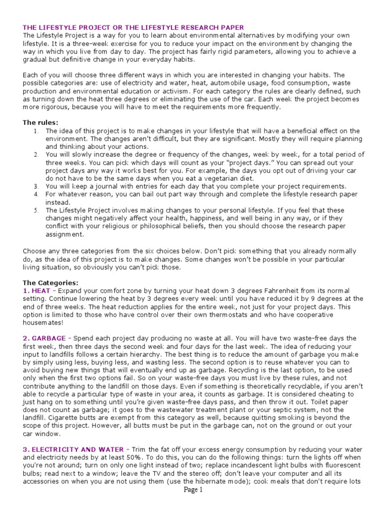 The Rules:: The Lifestyle Project or The Lifestyle Research Paper | PDF ...