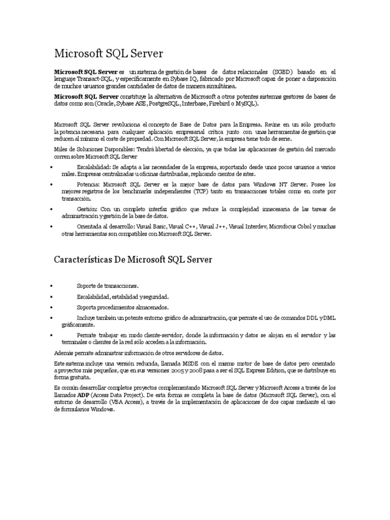 Microsoft SQL Server | Descargar gratis PDF | Servidor SQL de Microsoft ...
