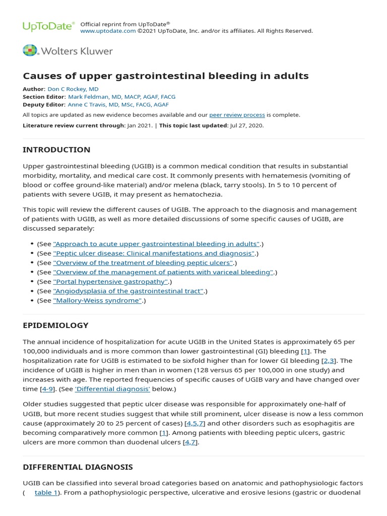 Causes of Upper Gastrointestinal Bleeding in Adults UpToDate | PDF ...