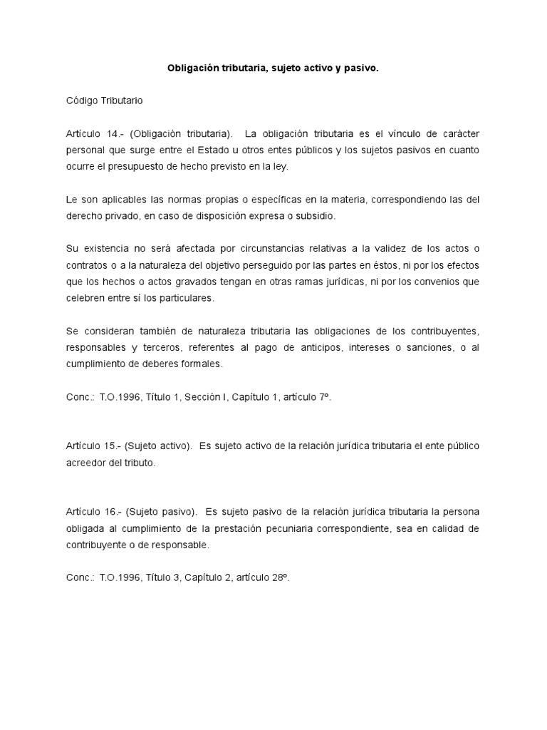 Sujetos de la Obligación Tributaria | PDF | Impuestos | Contribuyente