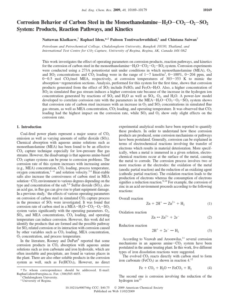 Corrosion Behavior of Carbon Steel in The Monoethanolamine-H2O-CO2-O2 ...