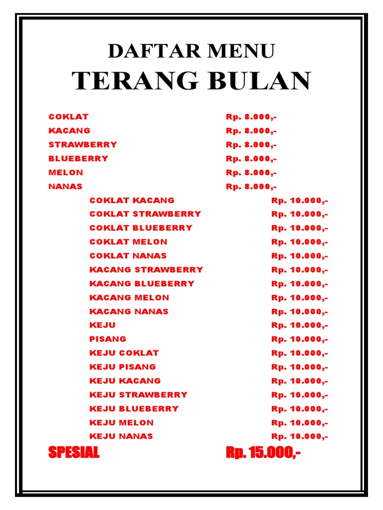 Daftar Menu Terang Bulan | PDF