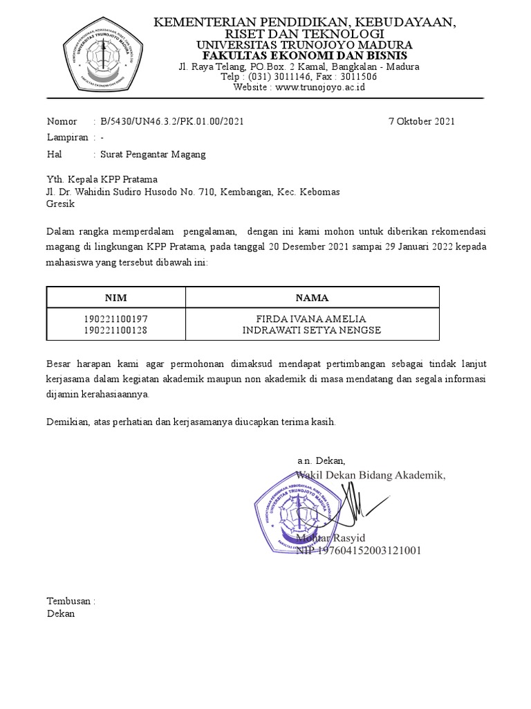 Surat Pengantar Magang Firda Amelia | PDF