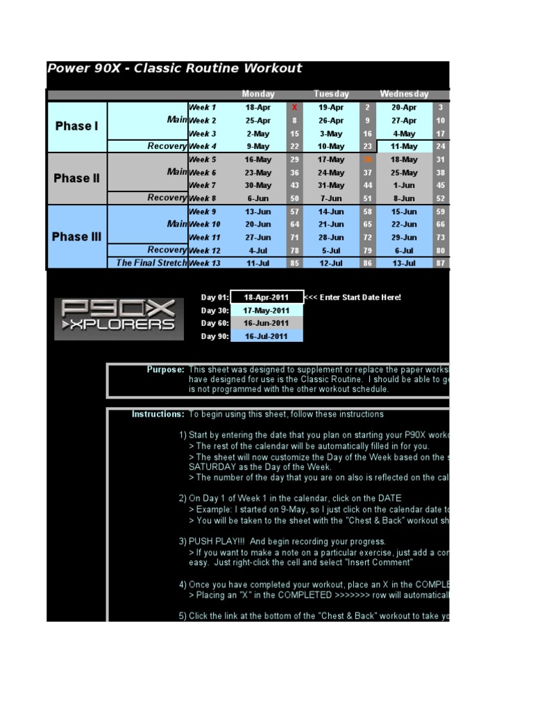 2011 P90X Worksheet PDF Physical Exercise Human Anatomy