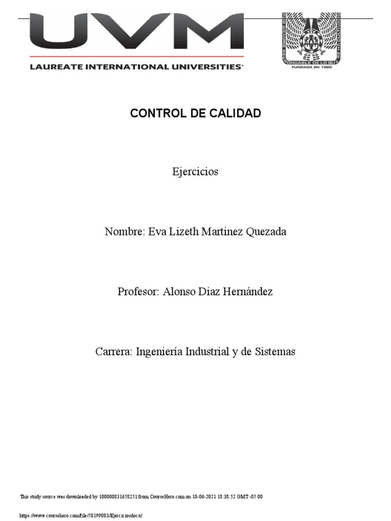 Ejercicios de Control de Calidad en Ingeniería | PDF