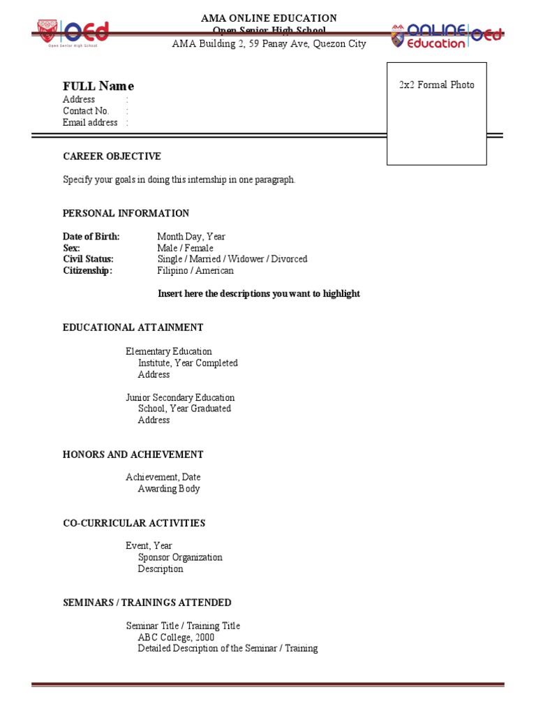 AMA Online Education Resume Template | PDF
