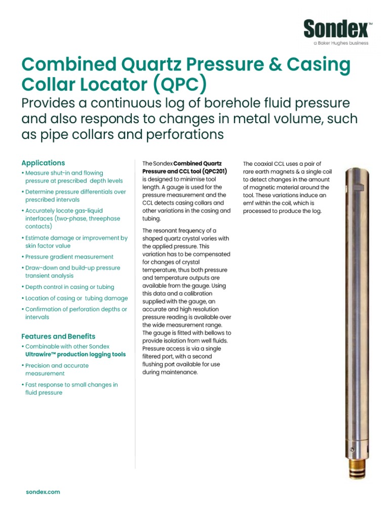 SondexQuartzPressureCasing Collar locatorQPCspec PDF