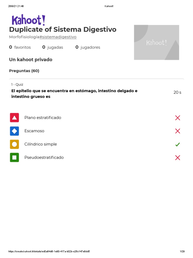 Kahoot! PDF Digestión Estómago