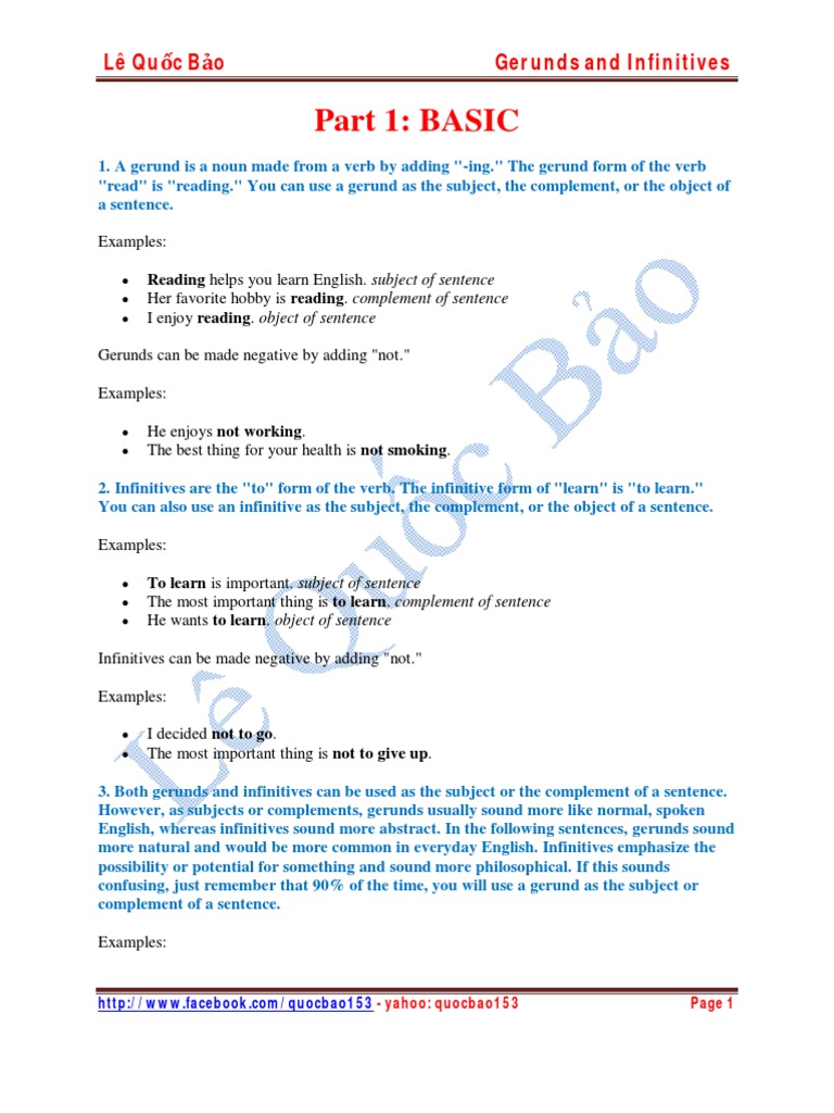 Gerunds and Infinitives | PDF | Verb | Object (Grammar)