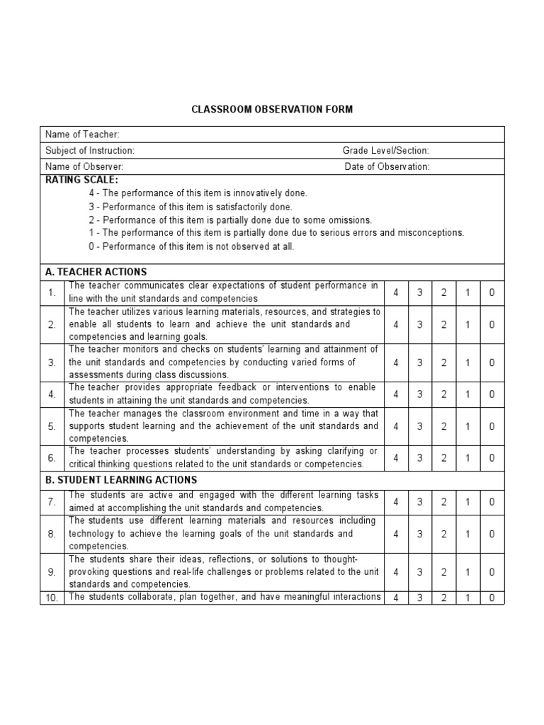 Classroom Observation Form Template | PDF | Teachers | Learning