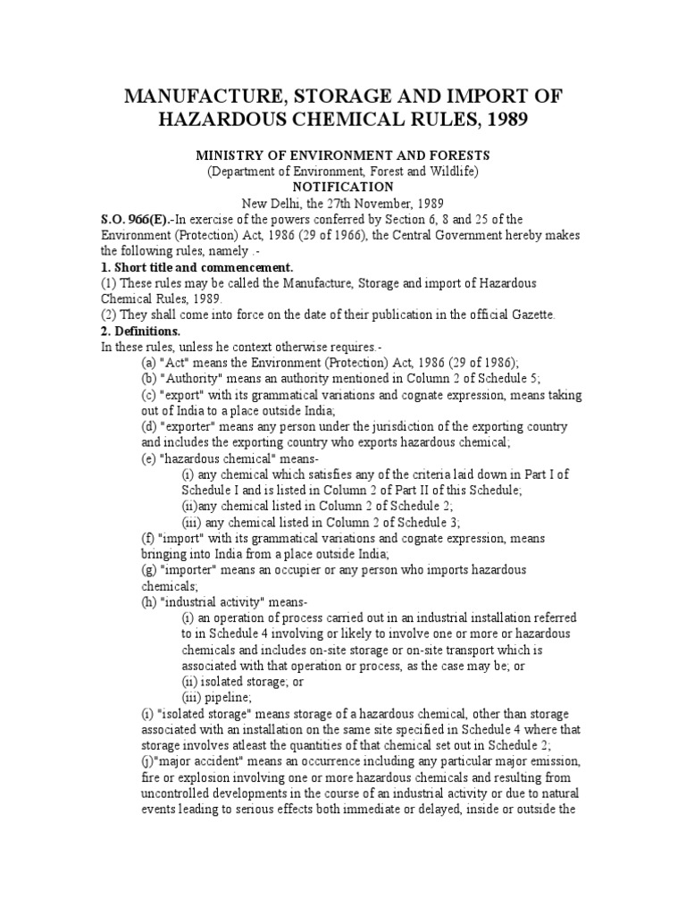 MSIHC Rules 1989 PDF Chemical Substances Chemistry