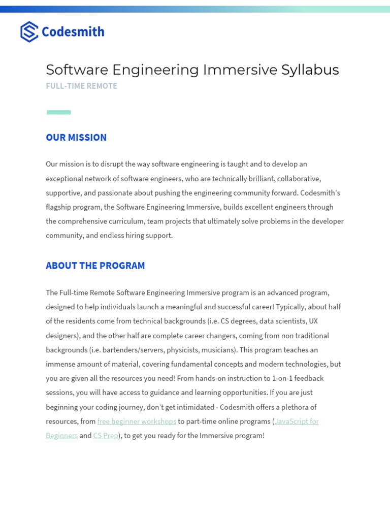 Software Engineering Immersive Syllabus | PDF | Databases | Web Application