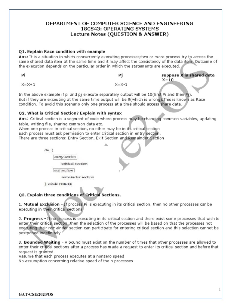 Department of Computer Science and Engineering 18Cs43 Operating
