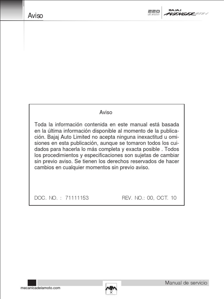 BAJAJ AVENGER 220 MANUAL PDF visual data 3