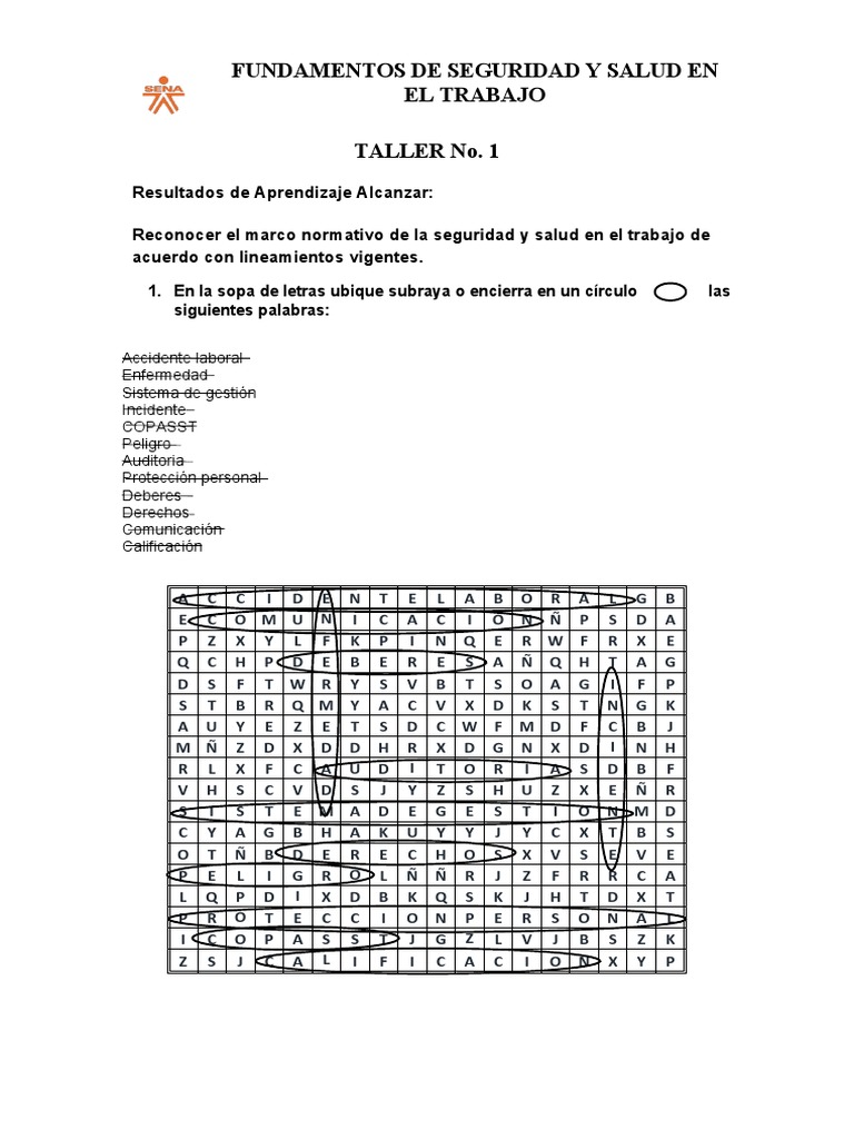 TALLER No. 1 FUNDAMENTOS DE SEGURIDAD Y SALUD EN EL TRABAJO | PDF ...