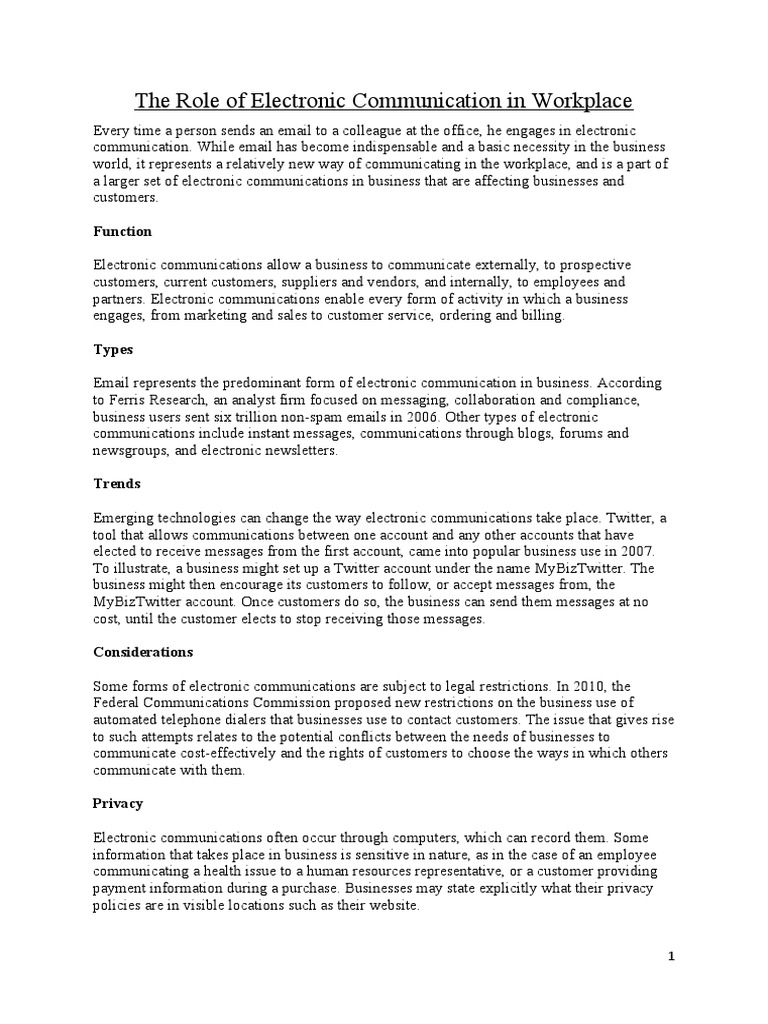 The Role of Electronic Communication in Workplace | PDF | Communication ...