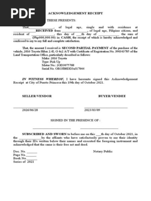 Acknowledgement Receipt Sample Format Deed of Sale of Motor Vehicle