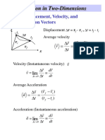 Motion in Two-Dimensions: 3.1 The Displacement, Velocity, and Acceleration Vectors