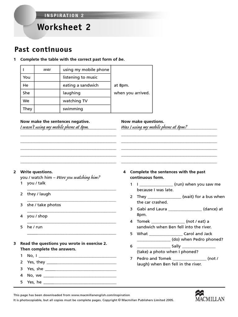 Worksheet 2: Past Continuous | PDF