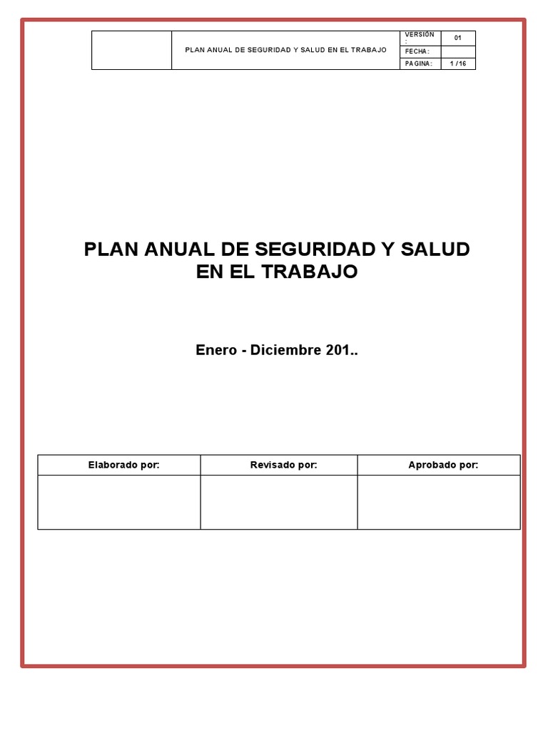 Plan Anual de Seguridad y Salud Laboral | PDF | Valores | Seguridad y ...