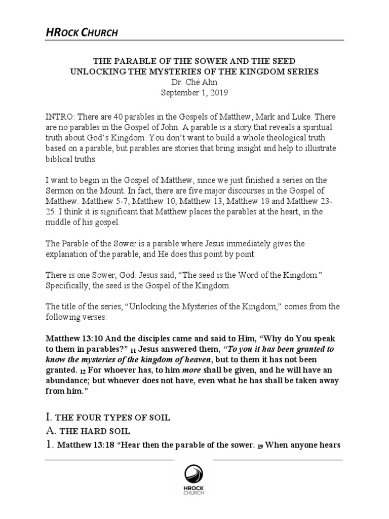 The Parable Of The Sower And The Seed Pdf Gospel Of Matthew