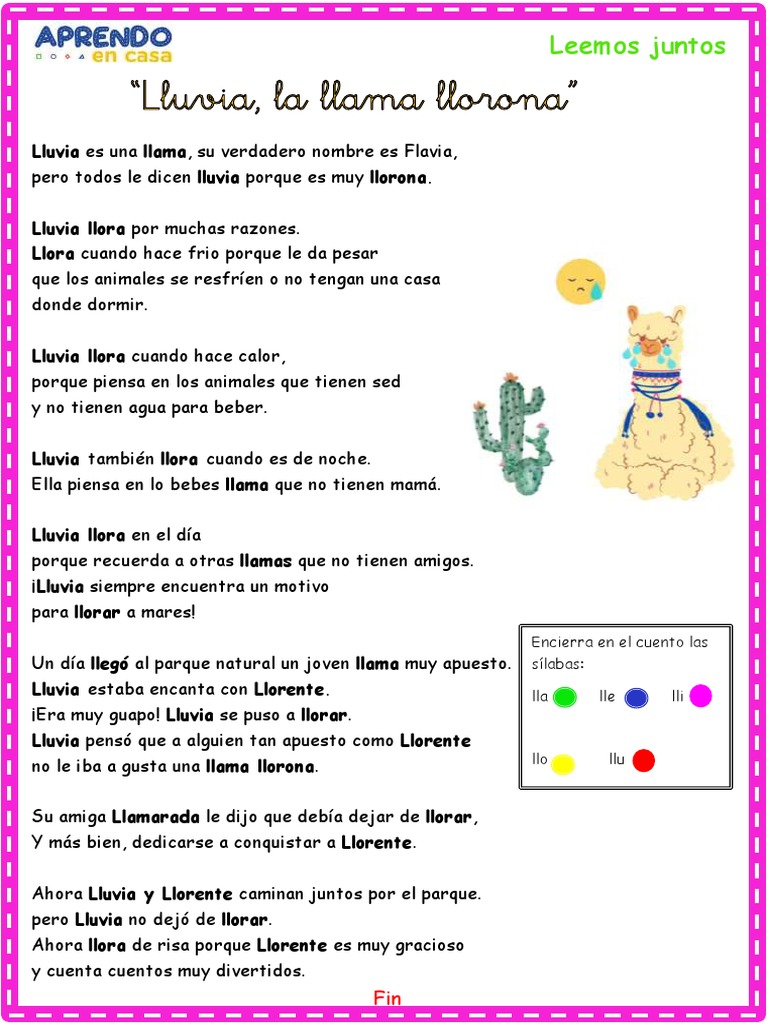 Cuento infantil: Lluvia, la llama llorona | PDF