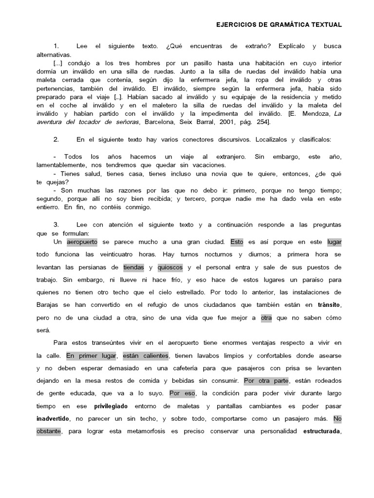 Ejercicios de Gramatica Textual I | PDF