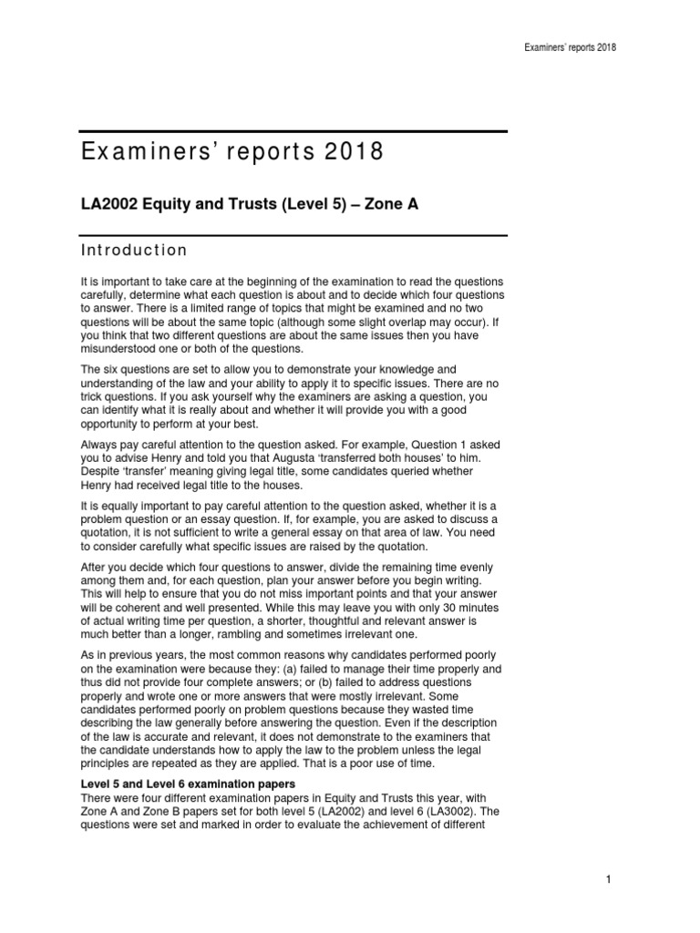 2018 Equity and Trusts Exam Insights | PDF | English Trust Law | Trust Law