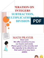 Operation On Integers: Subtraction, Multiplication and Division