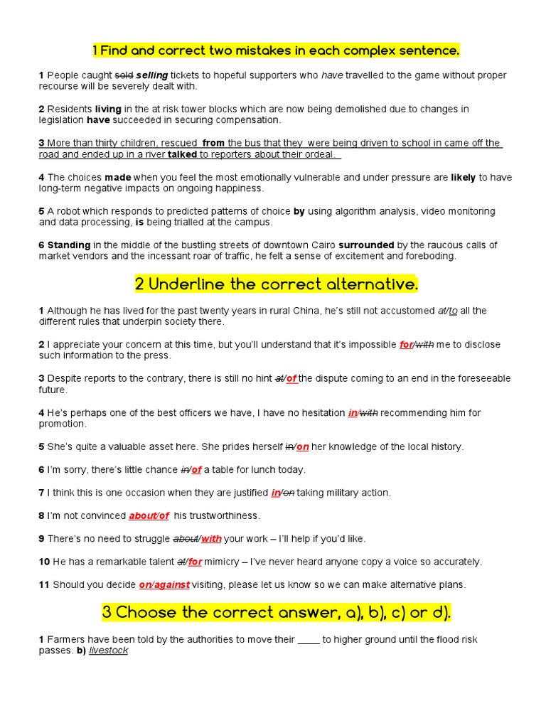 Advanced Grammar Error Correction Exercises | PDF | Language Arts ...