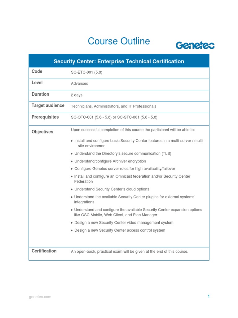 Genetec SC-ETC-001 Certification Course | PDF | Server (Computing ...