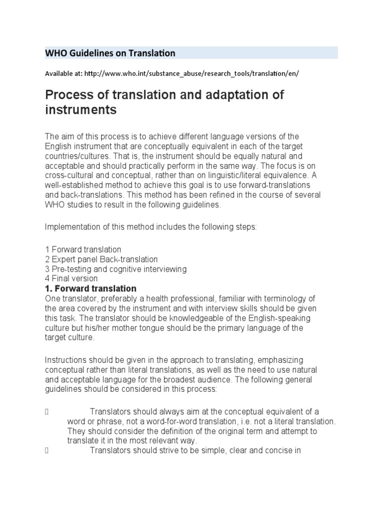WHO Translation and Adaptation Guidelines | PDF | Translations | Jargon
