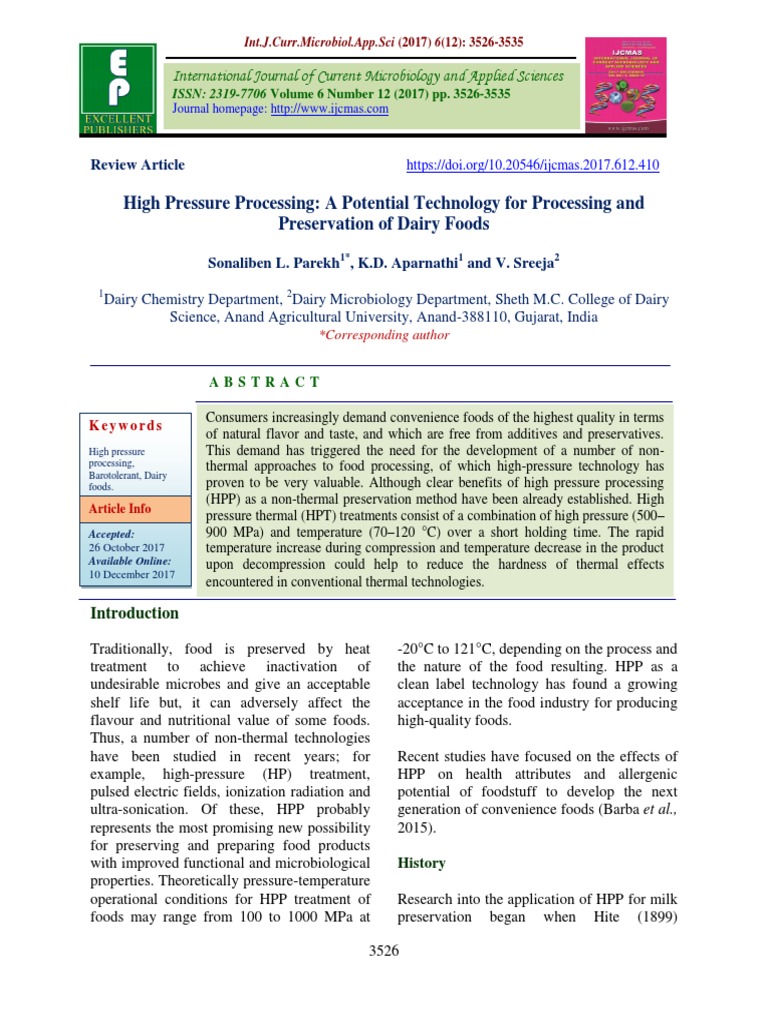 High Pressure Processing in Dairy Foods | PDF | Cell Membrane | Foods