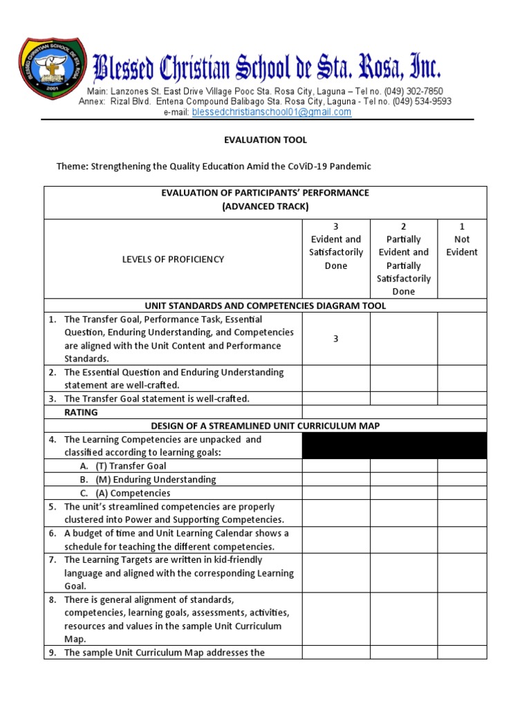 Evaluation Tool for Online Learning Plans | PDF | Learning | Rubric ...