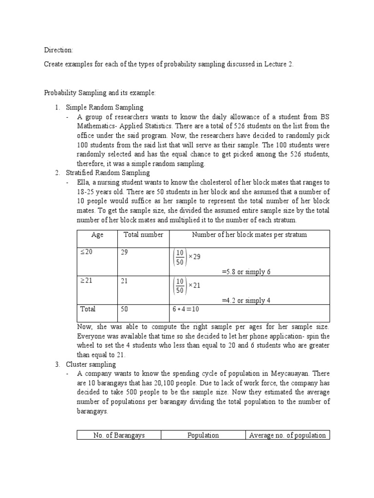 Types of Probability Sampling - Examples 1 | PDF | Sampling (Statistics ...