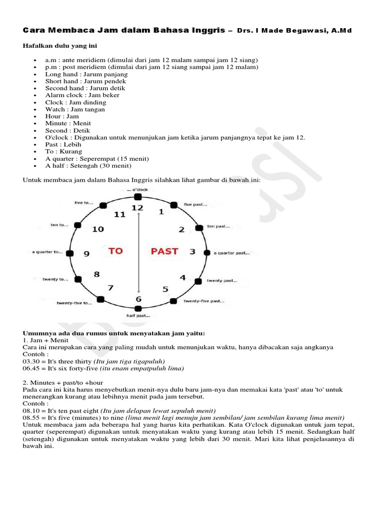 Cara Membaca Jam Dalam Bahasa Inggris PDF