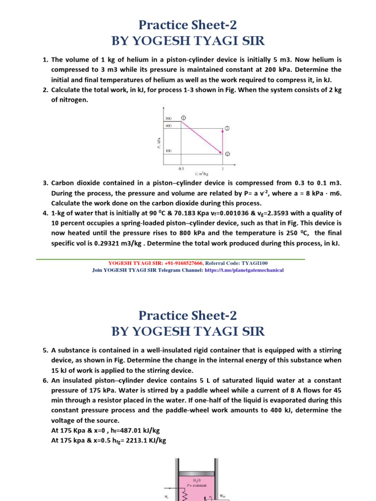 Thermo Practice Sheet-2 YT | PDF | Pressure | Water