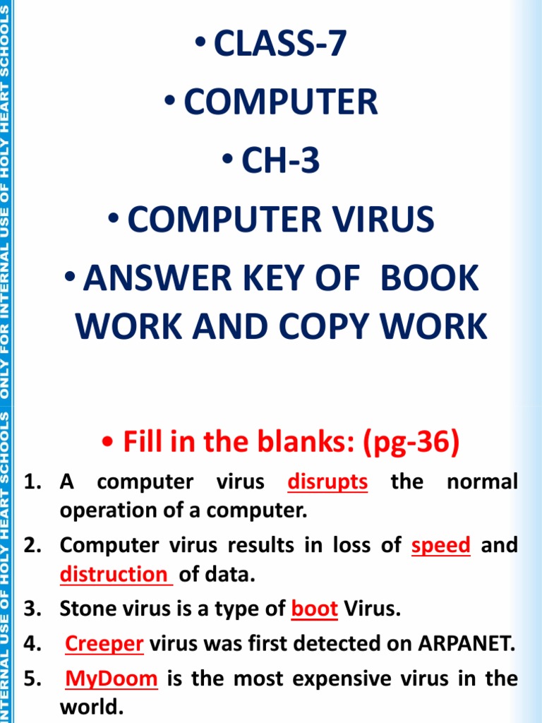 CLASS-7 - Computer - CH-3 - Computer Virus - Answer Key of Book | PDF ...
