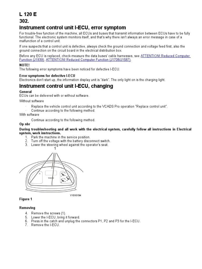 L 120 E 302. Instrument Control Unit IECU, Error Symptom PDF Valve