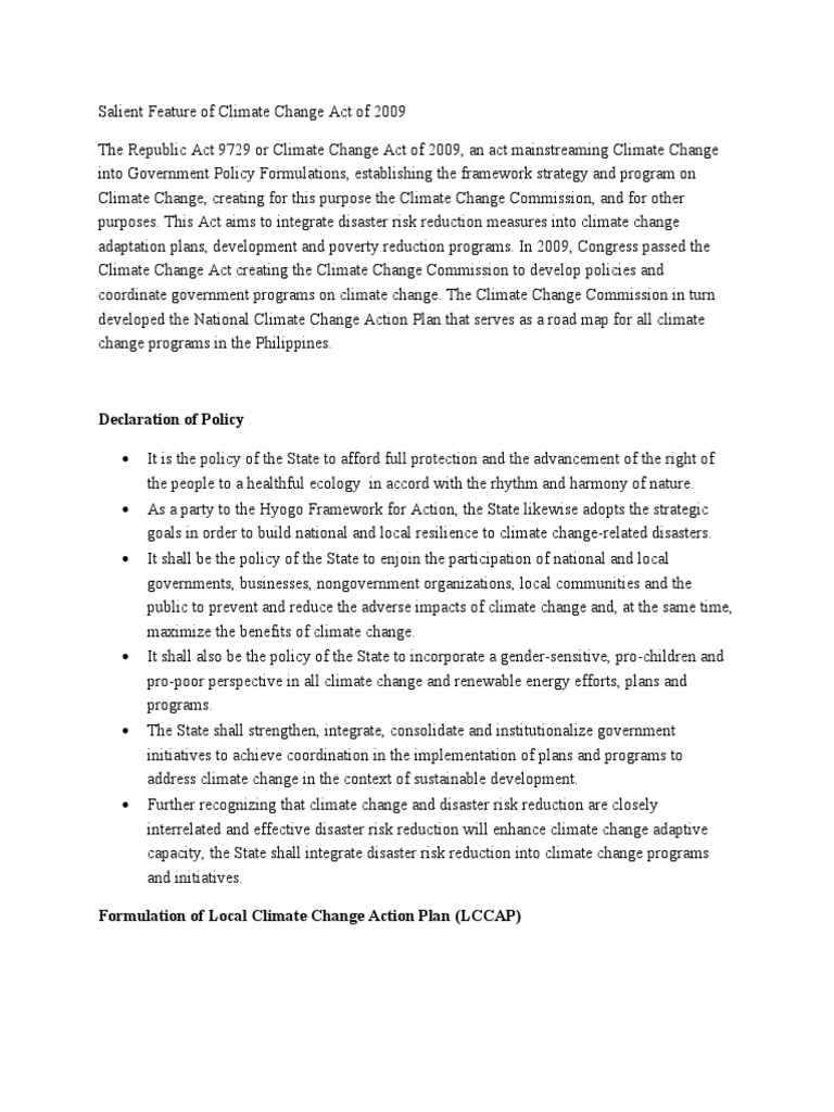 RA 9729-WPS Office | PDF | Climate Change | Disaster Risk Reduction