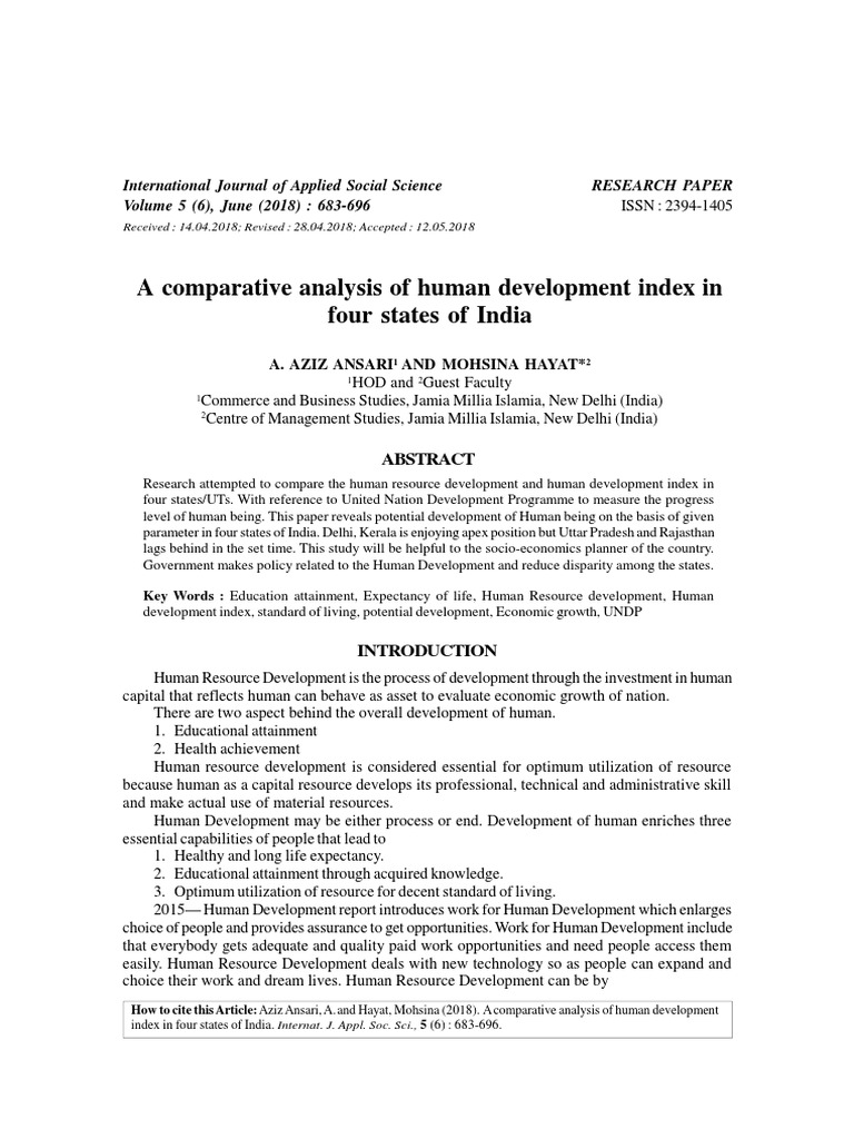 A Comparative Analysis of Human Development Index in Four States of ...