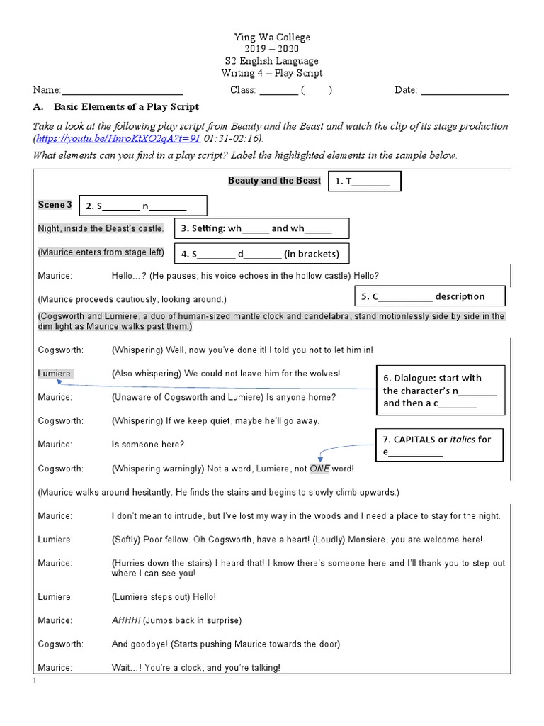 A. Basic Elements of A Play Script: Beauty and The Beast Scene 3 | PDF ...