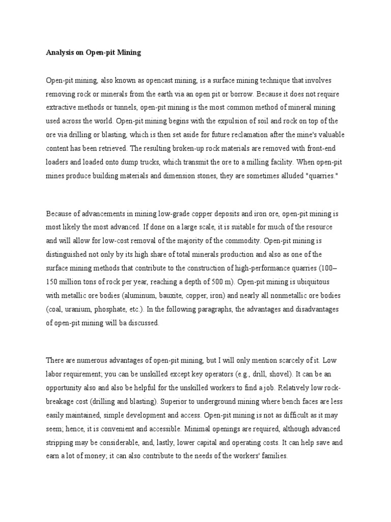 Analysis On Open Pit Mining Pdf Mining Rock Geology