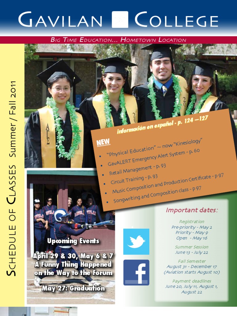 Gavilan College Schedule of Classes Fall and Summer 2011 PDF
