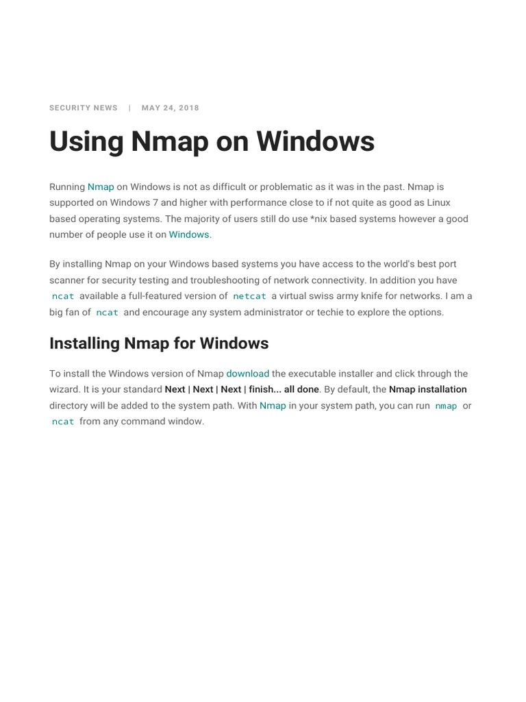 Using Nmap On Windows | PDF | Microsoft Windows | Command Line Interface