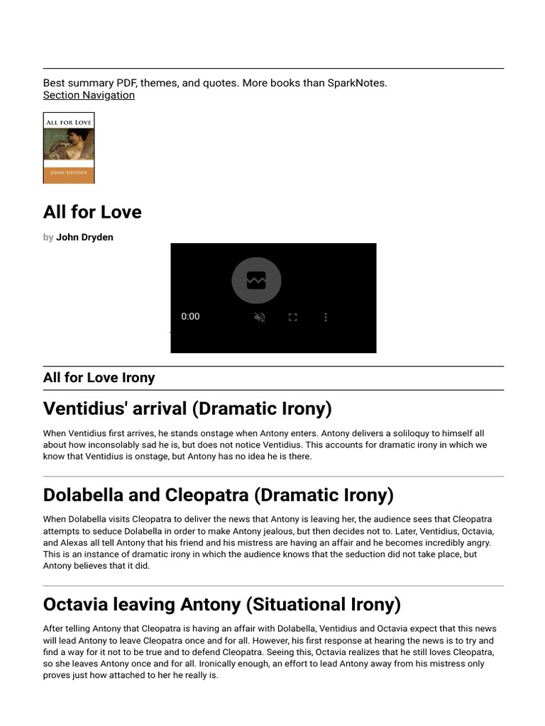 Understanding Irony and Themes in John Dryden's Tragedy All for Love PDF