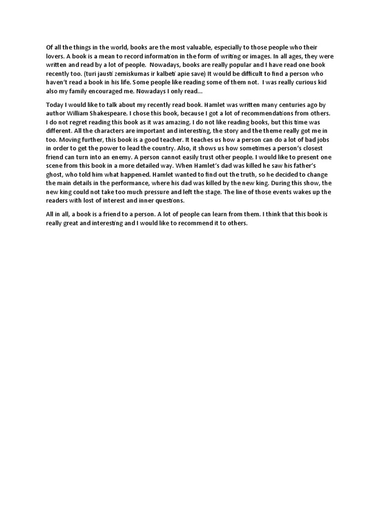 Kinzlee Riddle's Take on Hamlet | PDF