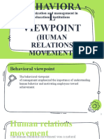 Behavioral Viewpoint (Human Relations Movement)