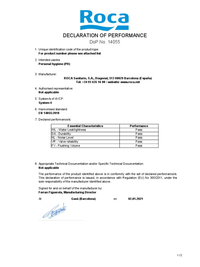 Roca Flush Certifications Pdf